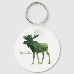 Camouflage Moose Animal Nature art Custom Name キーホルダー