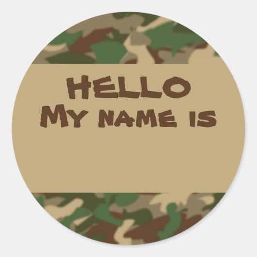 Camouflage Nametagスタンプこんにちは私の名前は ラウンドシール (正面)