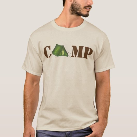 CAMPグリーンサマーキャンピングテントウッズティー Tシャツ (正面)