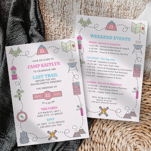 Camp Bach Weekend Bachelorette Party Itinerary 招待状