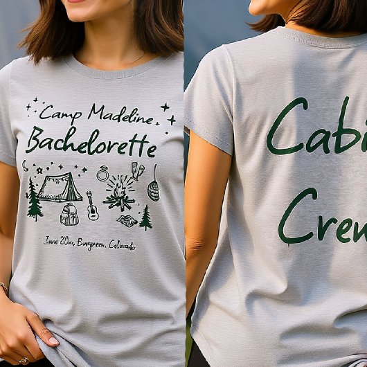 Camp Bachelorette Camping Hand Drawn Cabin Crew Tシャツ