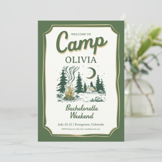 Camp Bachelorette Green Glamping Itinerary  招待状 (スタンド正面)