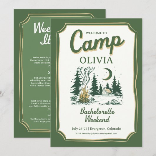 Camp Bachelorette Green Glamping Itinerary  招待状 (正面/裏面)