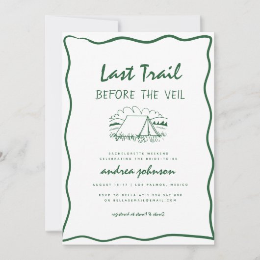 Camp Bachelorette Hand Drawn Itinerary Weekend 招待状 (正面)