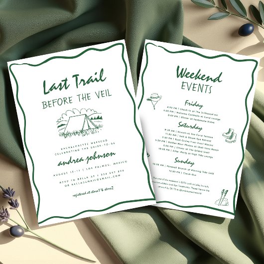 Camp Bachelorette Hand Drawn Itinerary Weekend 招待状