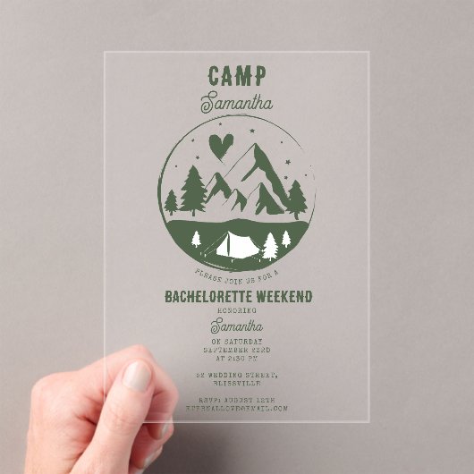 Camp Bachelorette Party Camping Bach Weekend アクリル招待状 (インサイチュ (ポータブル))