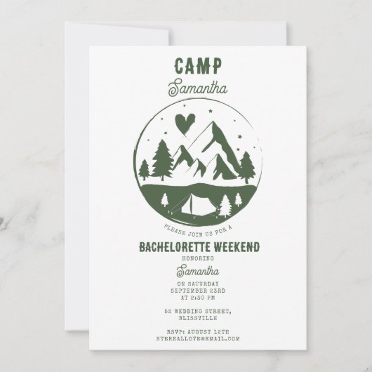 Camp Bachelorette Party Camping Bach Weekend 招待状 (正面)