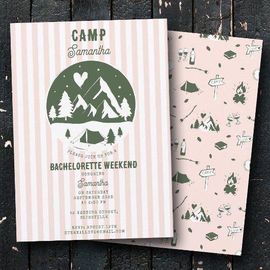 Camp Bachelorette Party Camping Bach Weekend Pink  招待状
