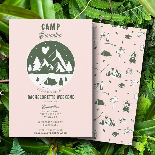 Camp Bachelorette Party Camping Bach Weekend Pink 招待状