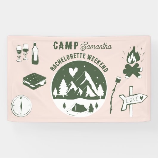 Camp Bachelorette Party Camping Bach Weekend Pink 横断幕 (横)