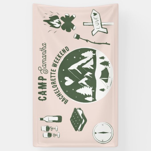 Camp Bachelorette Party Camping Bach Weekend Pink 横断幕 (縦)