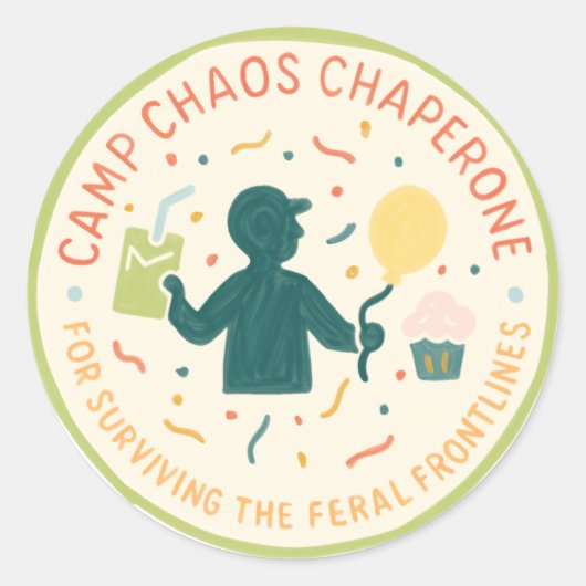 Camp Chaos Chaperone Parent Badge Sticker Sheet ラウンドシール (正面)