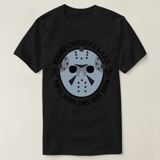 Camp Crystal Lで悪名高いホッケーマスクを着用 Tシャツ (デザイン正面)