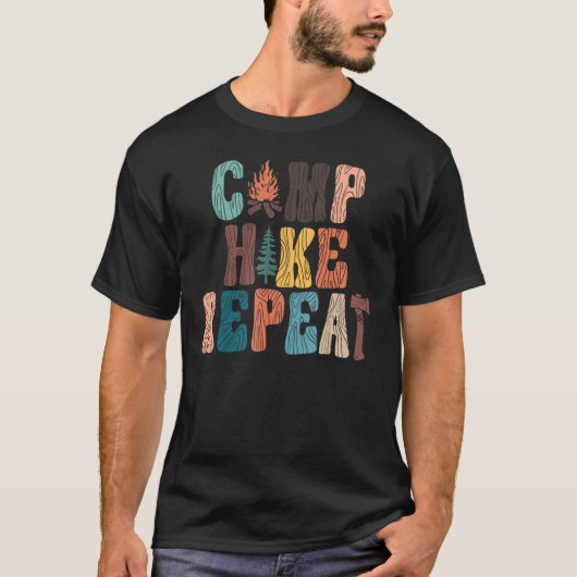 Camp Hike Repeat Outdoors Hiking Camping Tシャツ (正面)