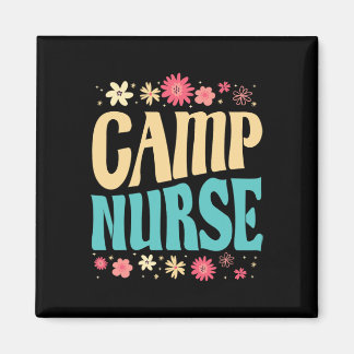 Camp Nurse Floral Outfit Summer Camping Registered マグネット