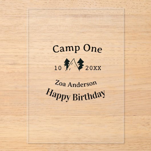 Camp one happy birthday name date campingadventure アクリル招待状 (正面)