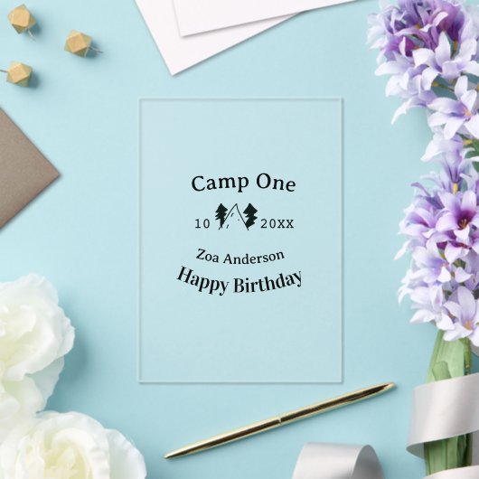 Camp one happy birthday name date campingadventure アクリル招待状 (インサイチュ (ウェディング))