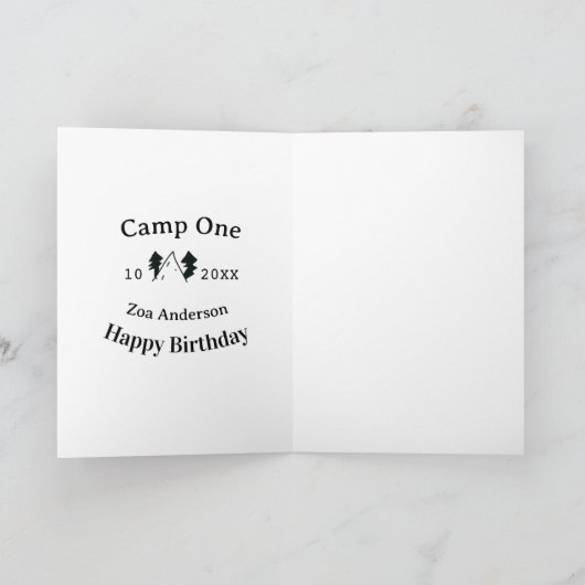 Camp one happy birthday name date campingadventure カード (内部)