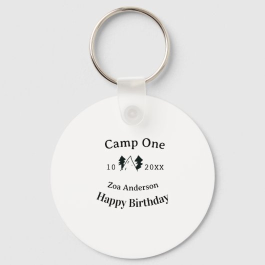 Camp one happy birthday name date campingadventure キーホルダー (正面)