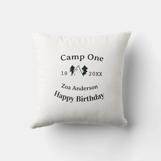 Camp one happy birthday name date campingadventure クッション (裏面)