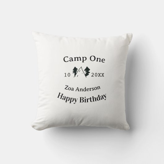 Camp one happy birthday name date campingadventure クッション (正面)