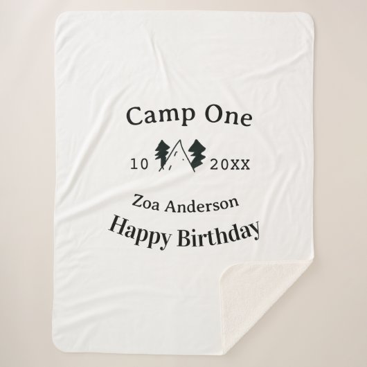 Camp one happy birthday name date campingadventure シェルパブランケット (正面)