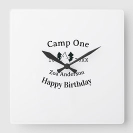 Camp one happy birthday name date campingadventure スクエア壁時計