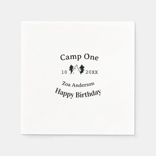 Camp one happy birthday name date campingadventure スタンダードカクテルナプキン (正面)