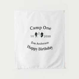 Camp one happy birthday name date campingadventure タペストリー