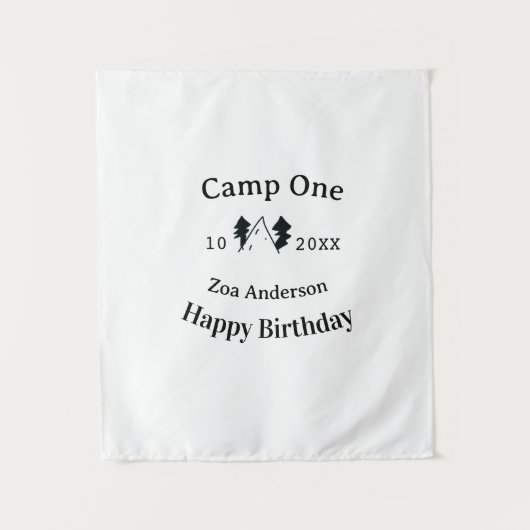 Camp one happy birthday name date campingadventure タペストリー (正面)