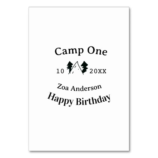 Camp one happy birthday name date campingadventure テーブルナンバー (正面)