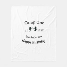 Camp one happy birthday name date campingadventure フリースブランケット