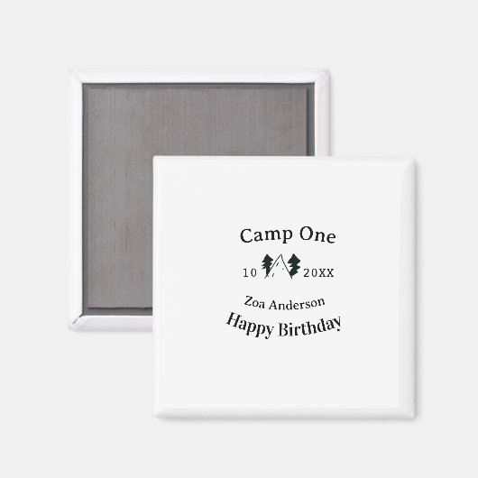 Camp one happy birthday name date campingadventure マグネット (正面/裏面)