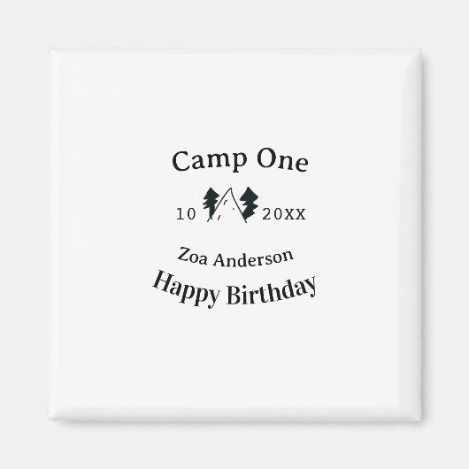Camp one happy birthday name date campingadventure マグネット (正面)