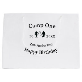 Camp one happy birthday name date campingadventure ラージペーパーバッグ