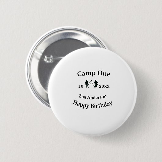 Camp one happy birthday name date campingadventure 缶バッジ (正面&裏面)