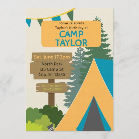 Camp & Sign Birthday 招待状 (正面)