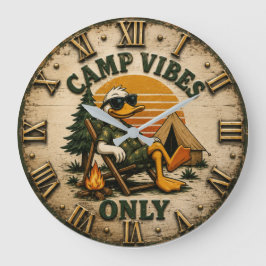 Camp Vibes Only Funny Camping Duck Rustic Outdoor ラージ壁時計