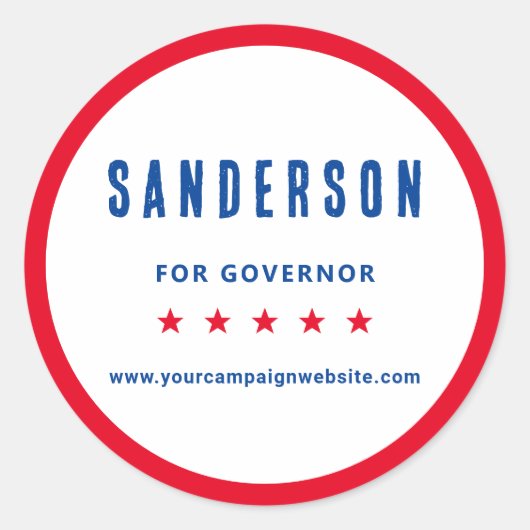 Campaign Name Red White Blue Political Election ラウンドシール (正面)