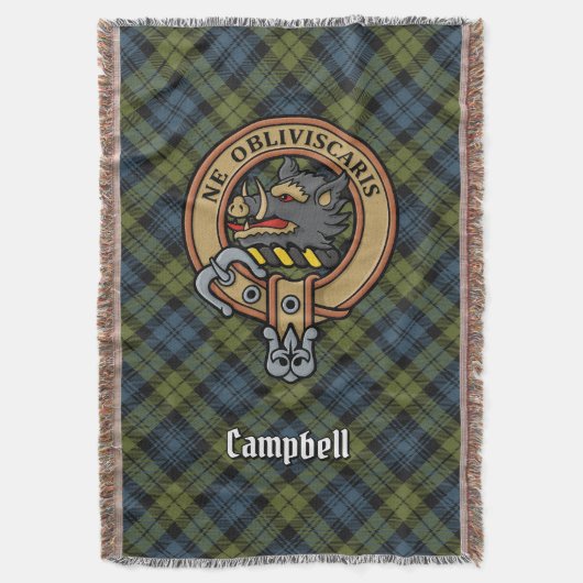 Campbell Crest over Tartan スローブランケット (正面縦)