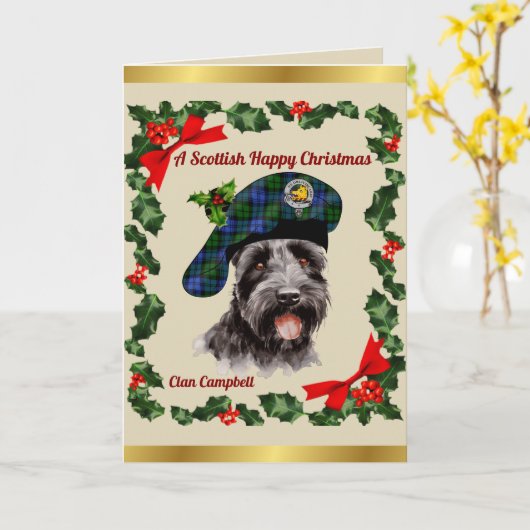 Campbell Scottie Dog Personalized Xmas カード (黄色い花)