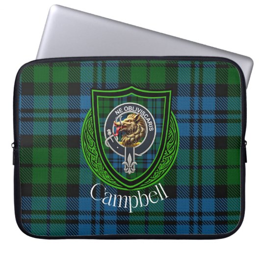 Campbell Scottish Clan Tartan and Crest  ラップトップスリーブ (正面)