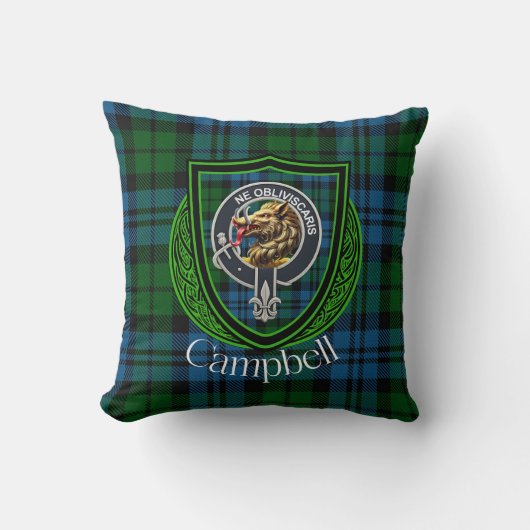 Campbell Scottish Clan Tartan & Crest クッション (正面)