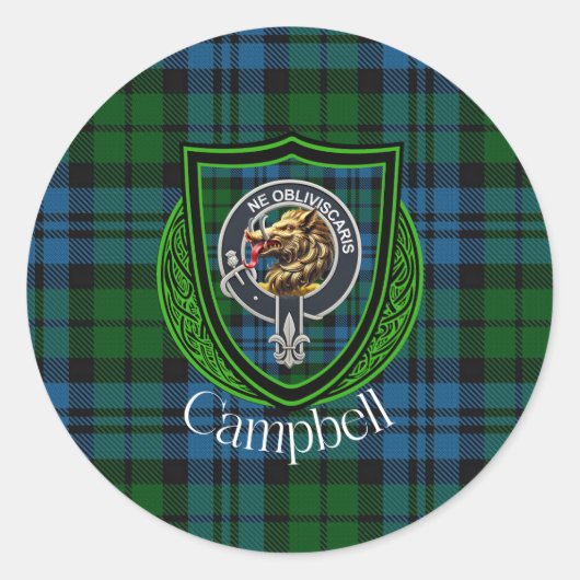 Campbell Scottish Clan Tartan & Crest ラウンドシール (正面)