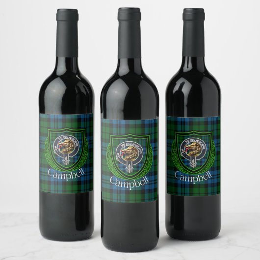 Campbell Scottish Clan Tartan & Crest ワインラベル (ボトル)