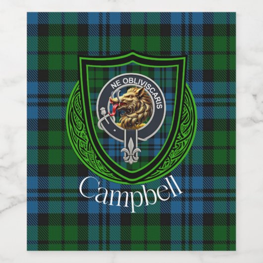 Campbell Scottish Clan Tartan & Crest ワインラベル (シングルラベル)