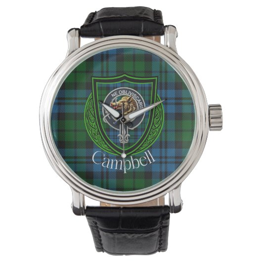 Campbell Scottish Clan Tartan & Crest 腕時計 (正面)