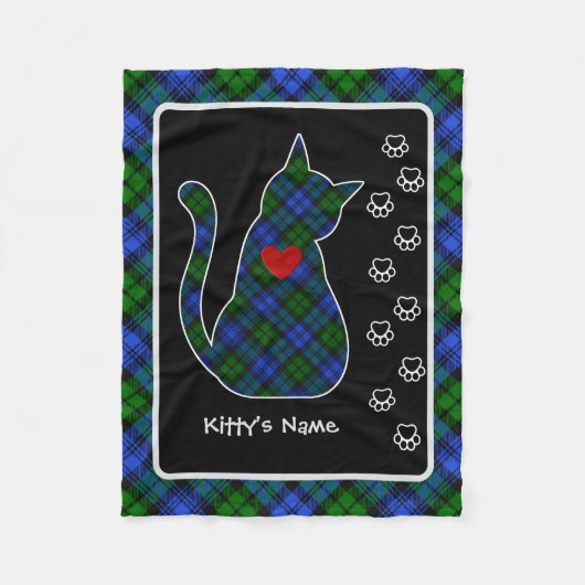 Campbell Tartan Kitty Personalized フリースブランケット (正面)
