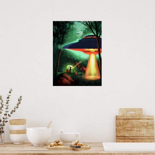 Camper confronts a flying saucer when camping. ポスター (キッチン)