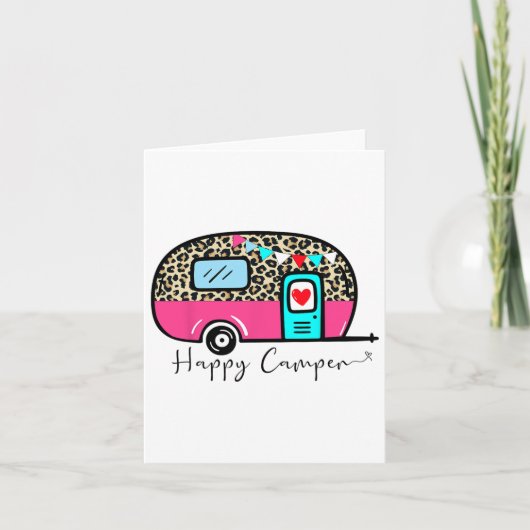 Camper Happy Summer Camp Camping Leopard Funny Gla カード (正面)